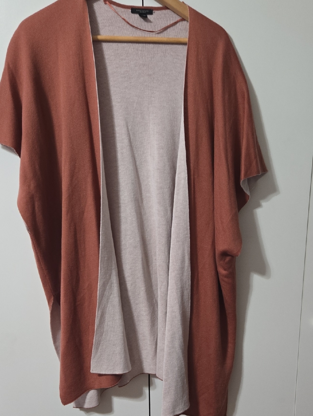 Ann Taylor Factory Reversible Rust and Soft Pink Open-Front Cardigan